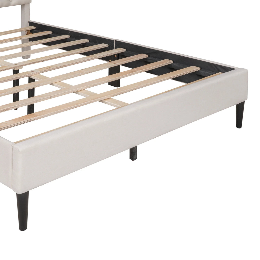 Beige Upholstered Fabric Queen Size Platform Bed Frame N921568