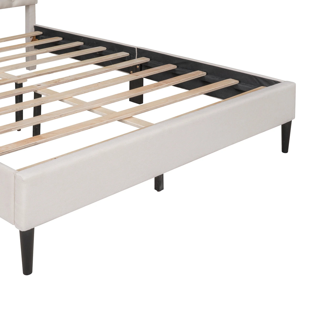 Beige Upholstered Fabric Queen Size Platform Bed Frame N921568