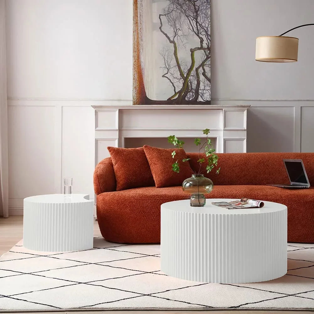 Matte White Round Wooden Coffee Table Set of 2 D550725