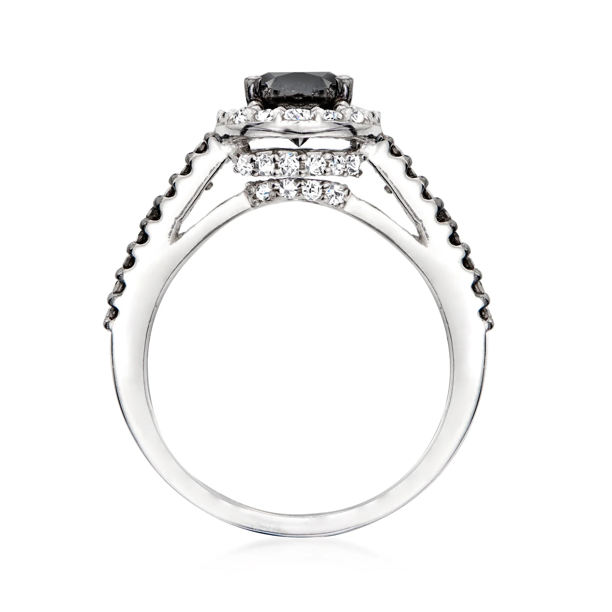 Black and White Diamond Halo Ring in Sterling Silver I209