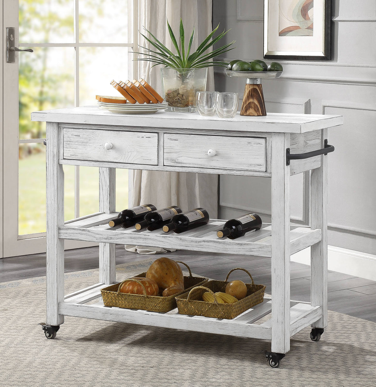 White Two-Drawer Kitchen Cart T51854