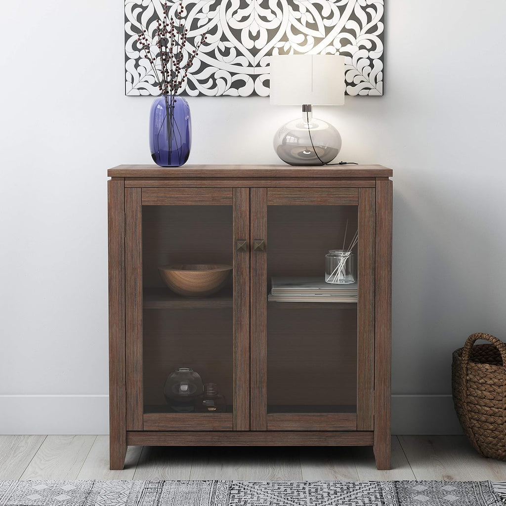 Farmhouse Grey 30 inch Low Storage Cabinet with 2 Tempered Glass Doors Y267