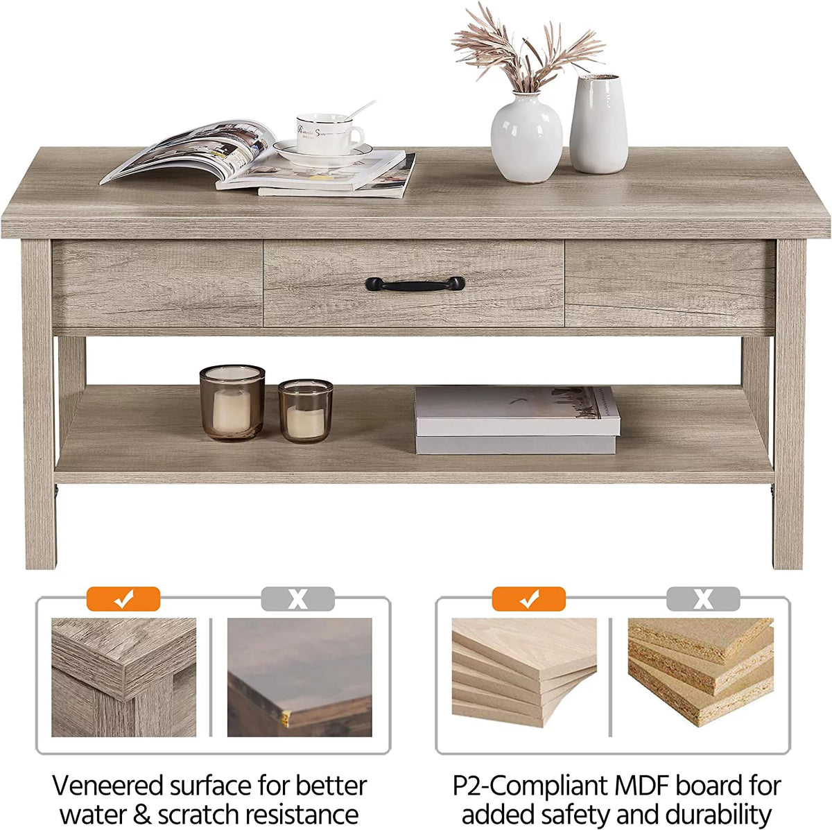 43in Lift Top Coffee Table with Storage Drawer I647