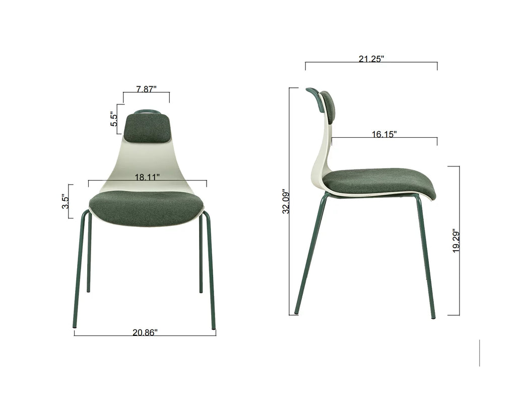 Green Upholstered Dining Chair Set of 2 with Iron Legs T400