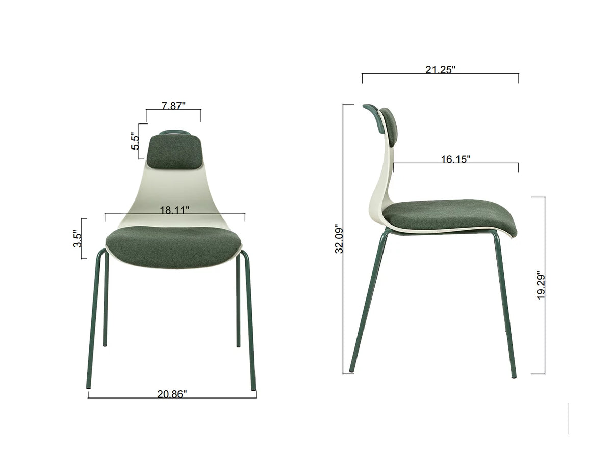 Green Upholstered Dining Chair Set of 2 with Iron Legs T400