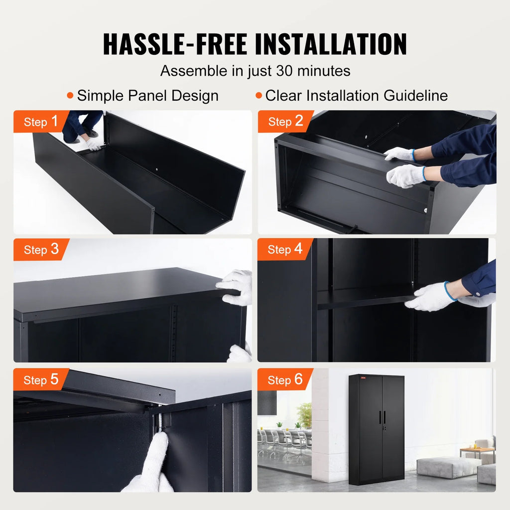 Metal Storage Cabinet 71" Steel Adjustable Shelves Black M57300