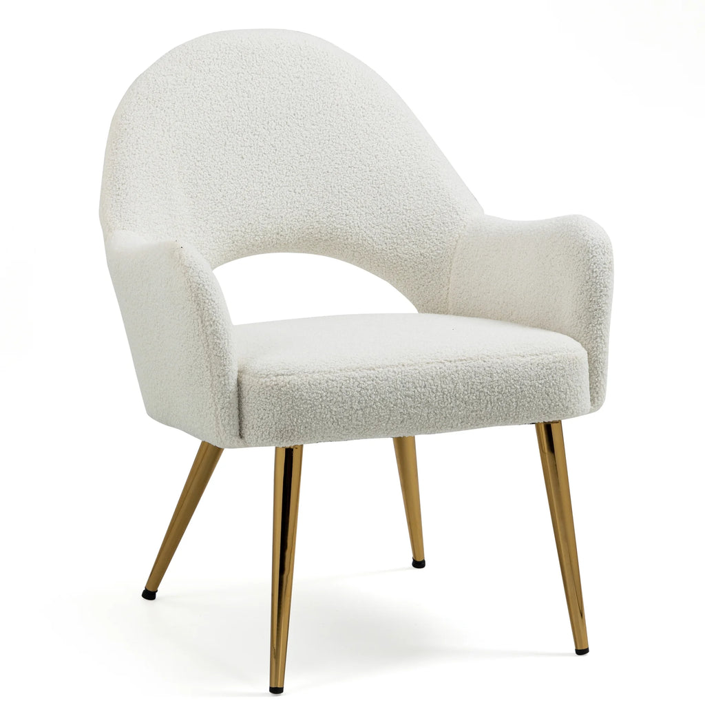 White Boucle Accent Chair with Gold Legs C2039