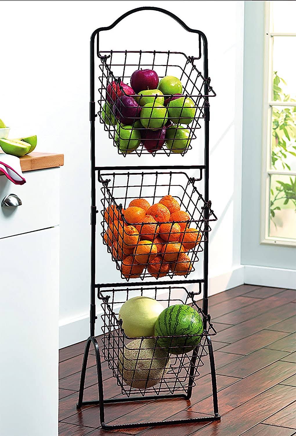 3-Tier Metal Market Basket Antique Black E5449