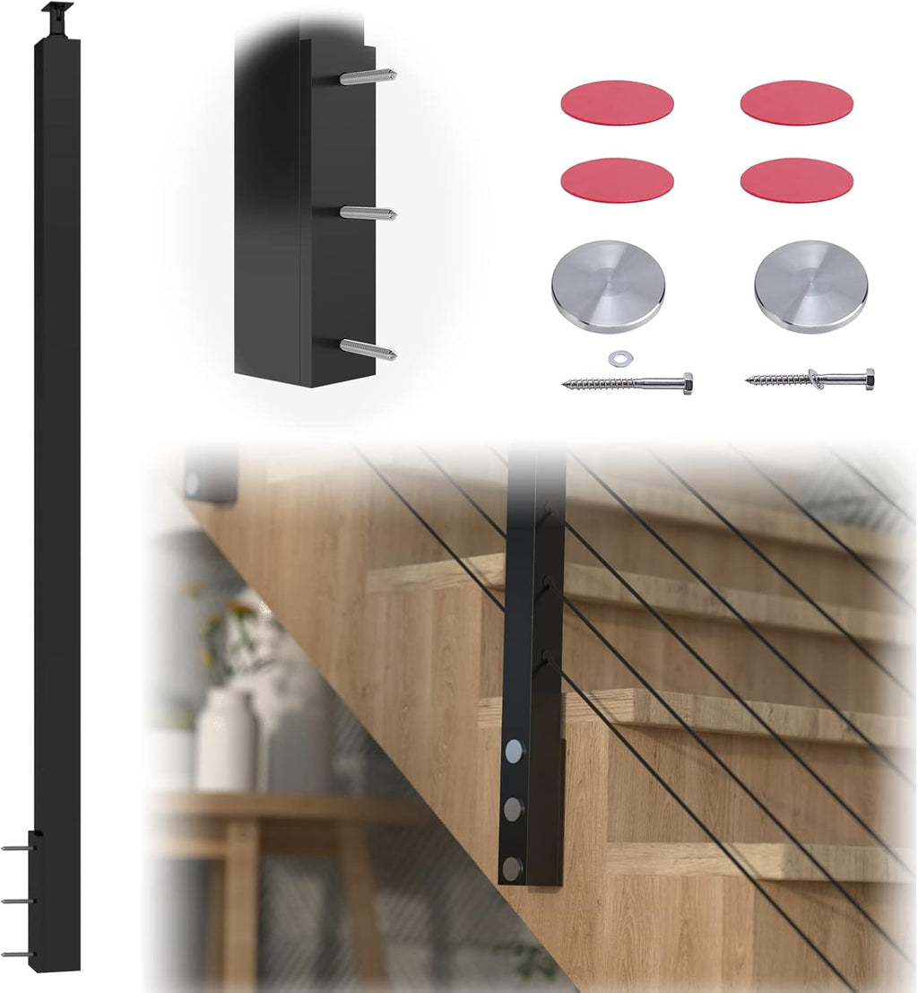 Black Square Weldless Stainless Steel Cable Railing Post I49295