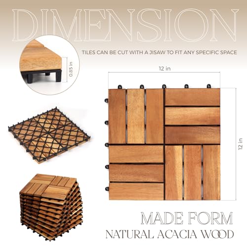 20 Pack Solid Acacia Wood Interlocking Deck Tiles, Golden Teak W9092