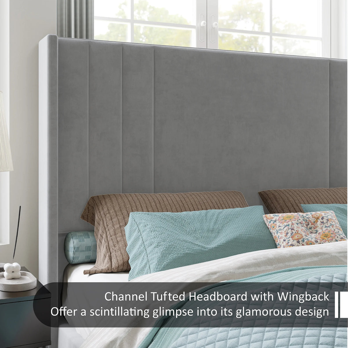 Velvet Upholstered Queen Size Bed Frame with Headboard B882