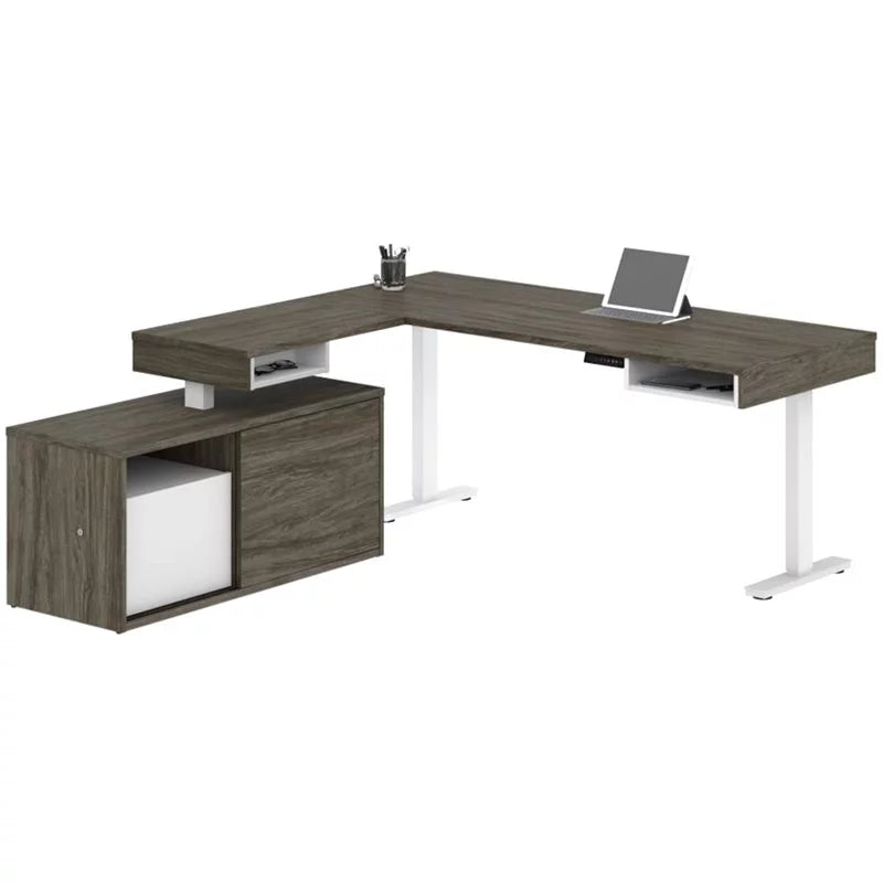 L Shaped Adjustable Standing Desk with Credenza M731