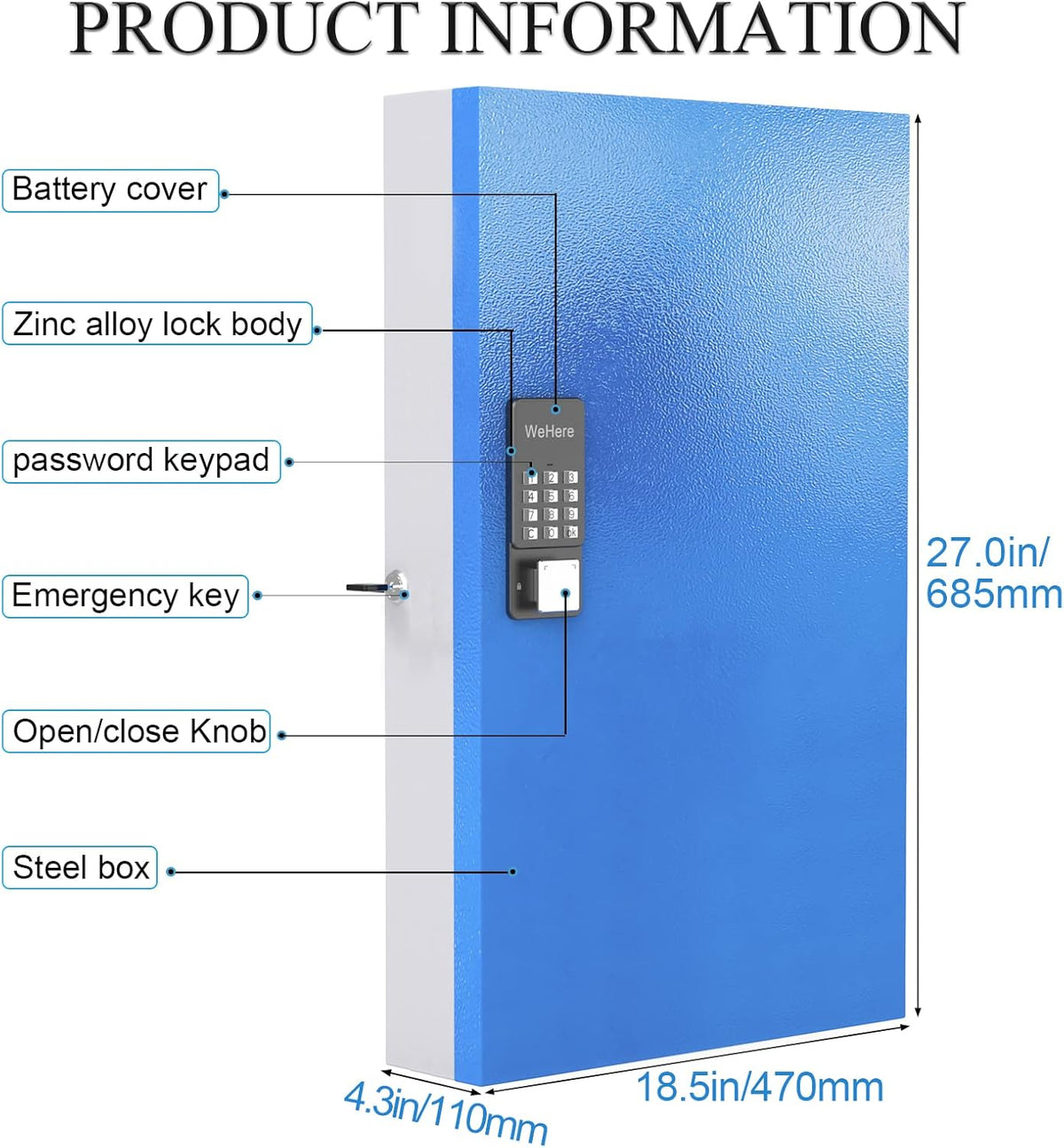Smart Lock Key Box Wall Mount Metal Key Cabinet T621598