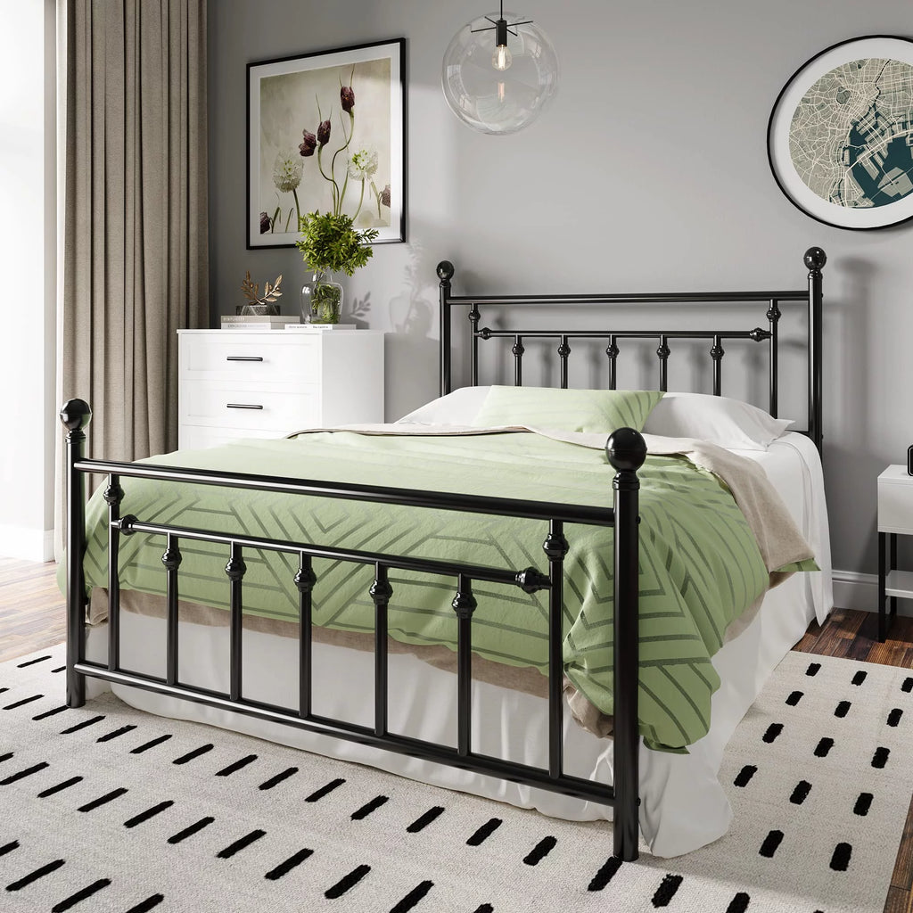 Full Size Black Iron Bed Frame with Headboard and Footboard B7896