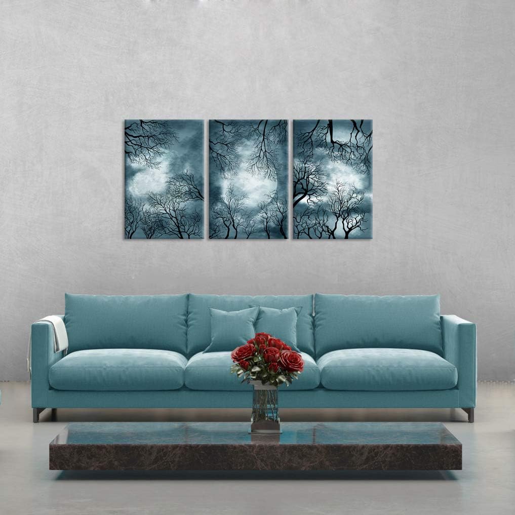 3 Pieces Full Moon Canvas Wall Art Forest Night Scenery Autumn Landscape Stretched and Framed 16x24inchx3pcs X26897