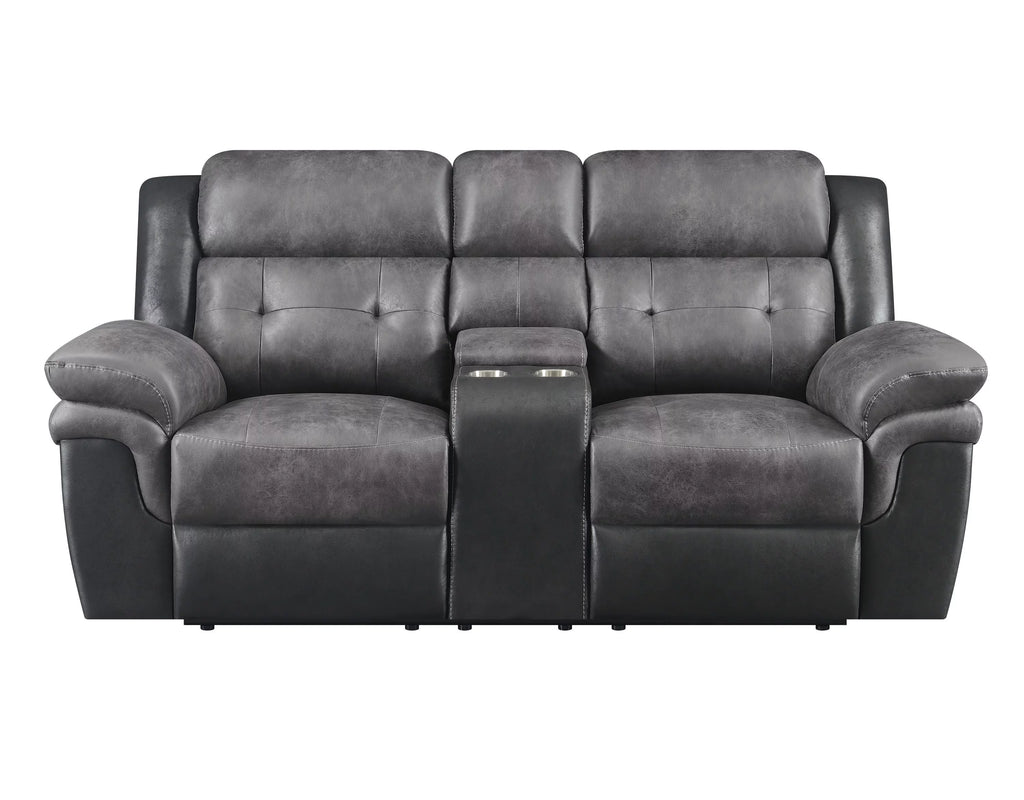 Charcoal and Black Tufted Cushion Motion Loveseat Q51912