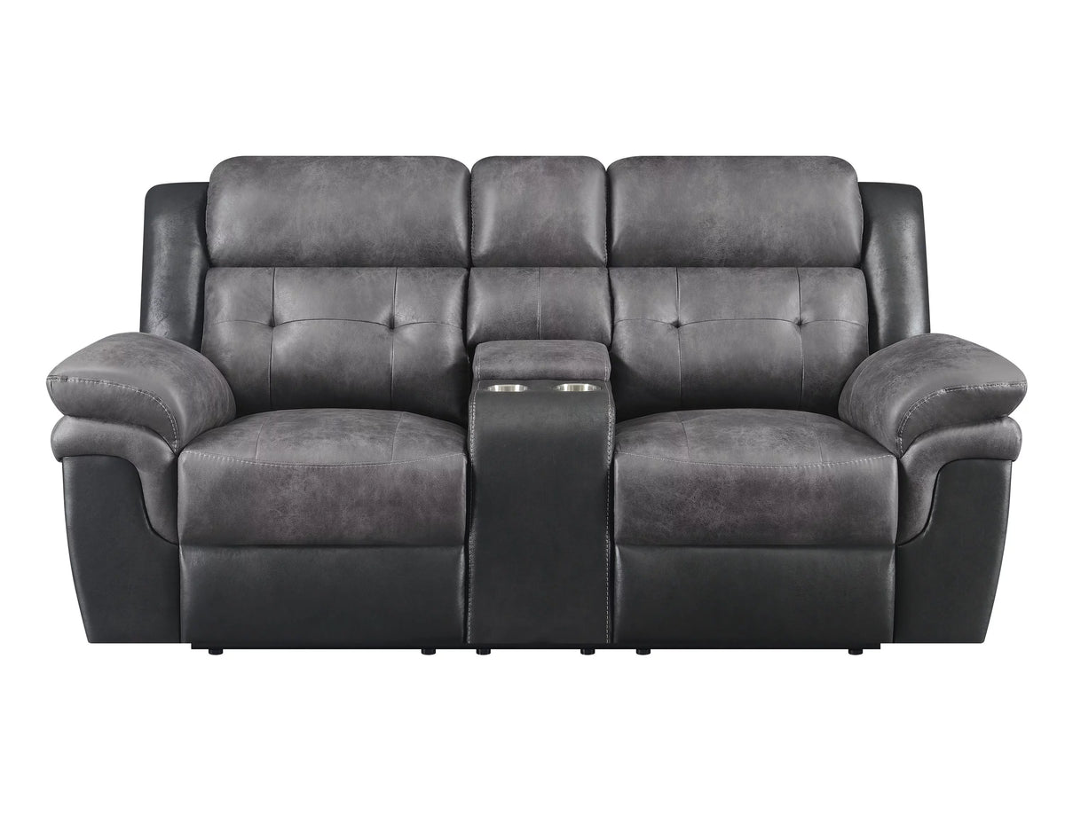 Charcoal and Black Tufted Cushion Motion Loveseat Q51912