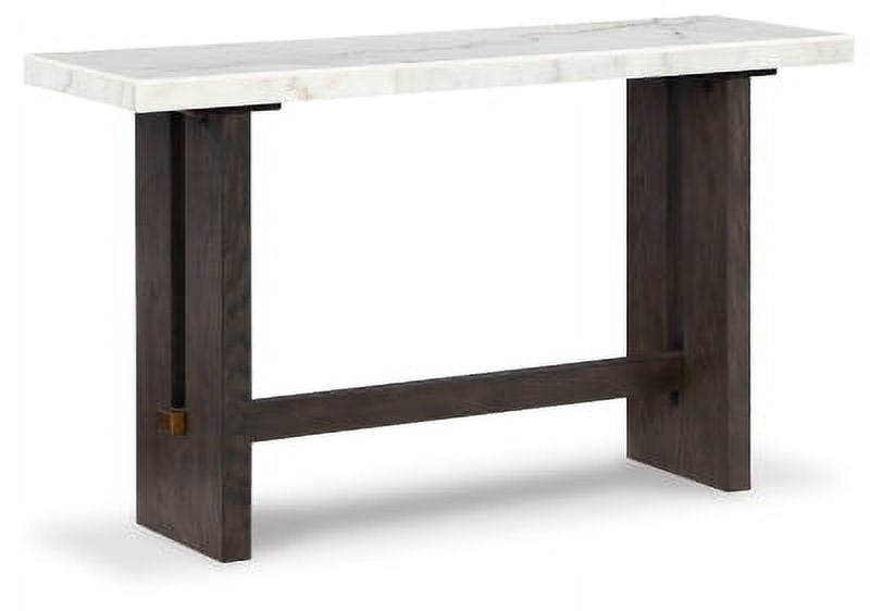 Traditional Rectangular Sofa Table with Marble Tabletop, Dark Brown & White V718