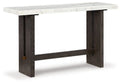 Traditional Rectangular Sofa Table with Marble Tabletop, Dark Brown & White V718
