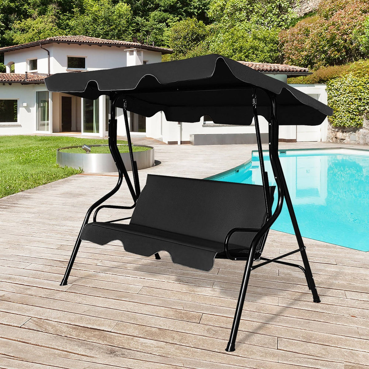 Black 3-Person Patio Swing with Canopy V85528