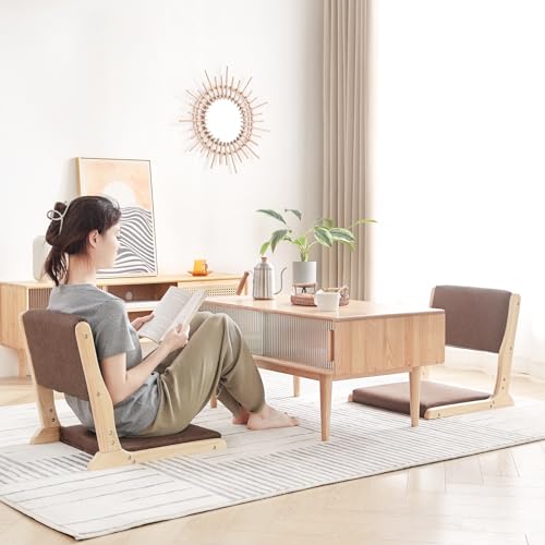 Foldable Floor Chair with Cushion, Wood Grey G64930