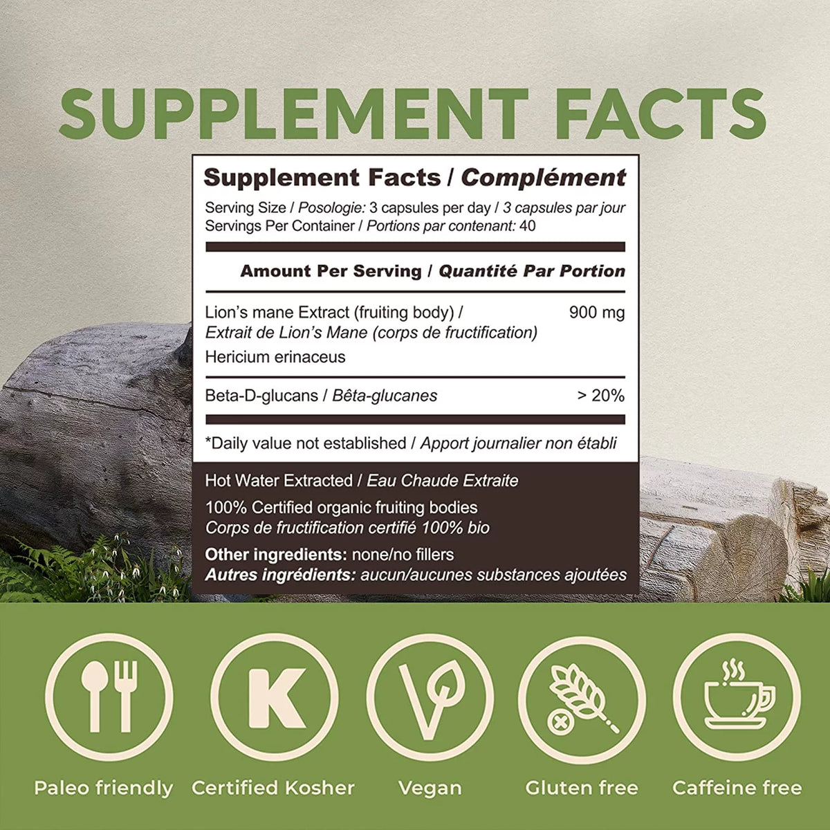 Organic Lion’s Mane Mushroom Supplement Capsules (120 Count) W72133