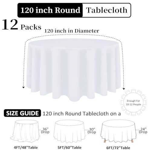 12 Pack White 120 Inch Round Polyester Tablecloth D407916