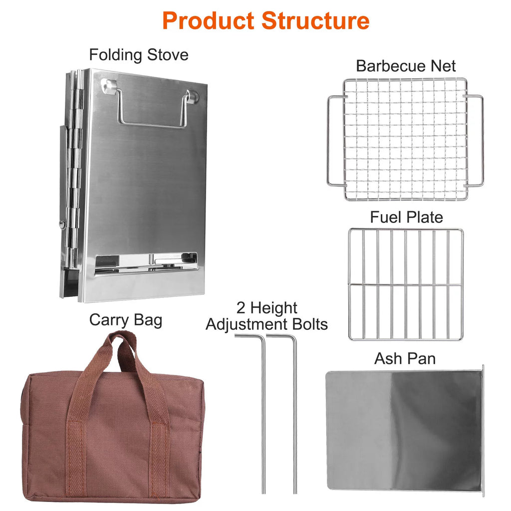 Folding Stainless Steel Camp Stove with Carry Bag U8045