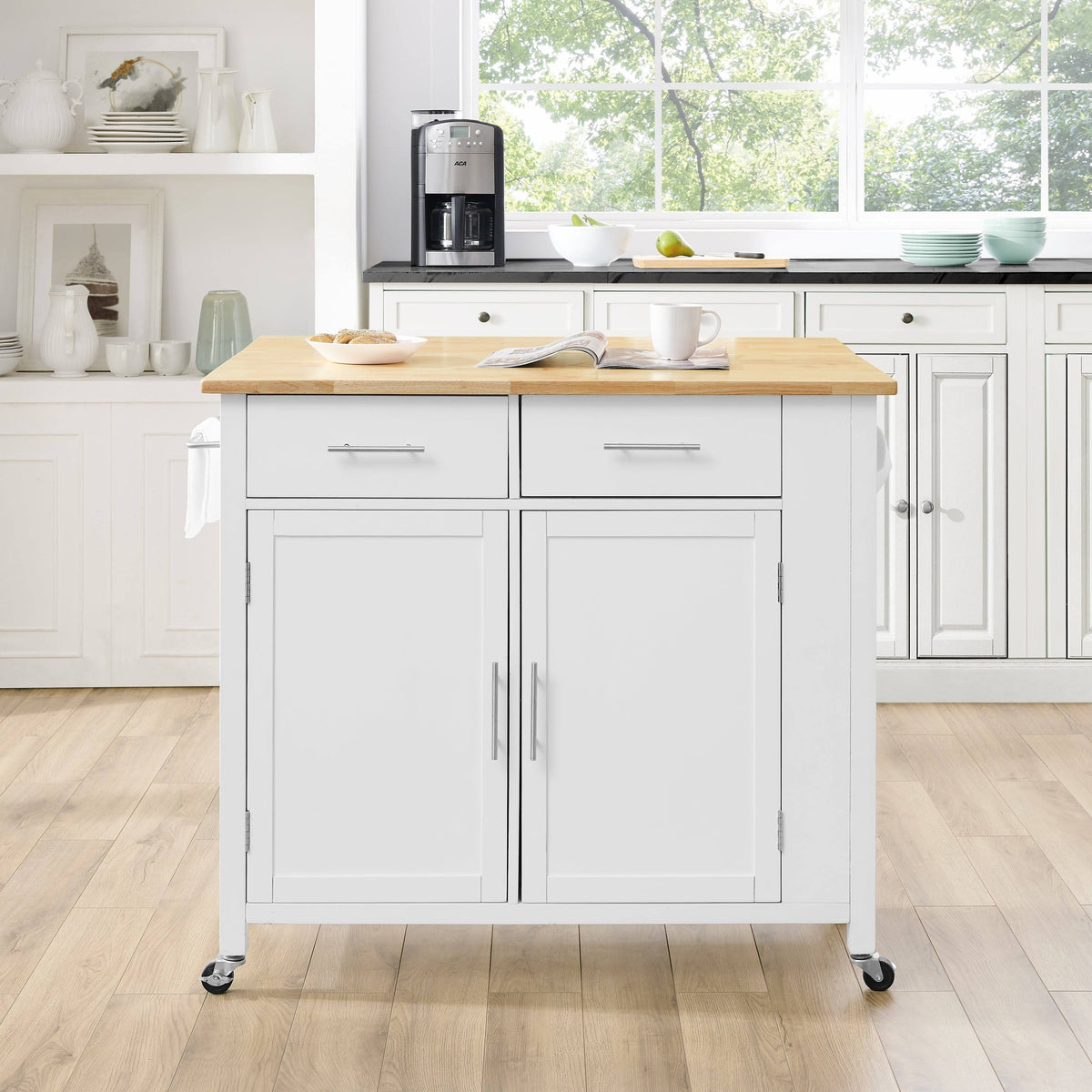 White Drop-Leaf Kitchen Island Cart J54834