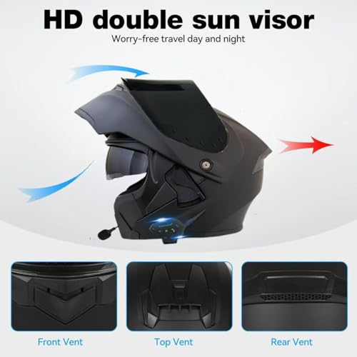 Motorcycle Bluetooth Modular Helmet, DOT Approved Flip Up Full Face Dual Visor Helmet, with Dual Speakers and Microphone Y162335