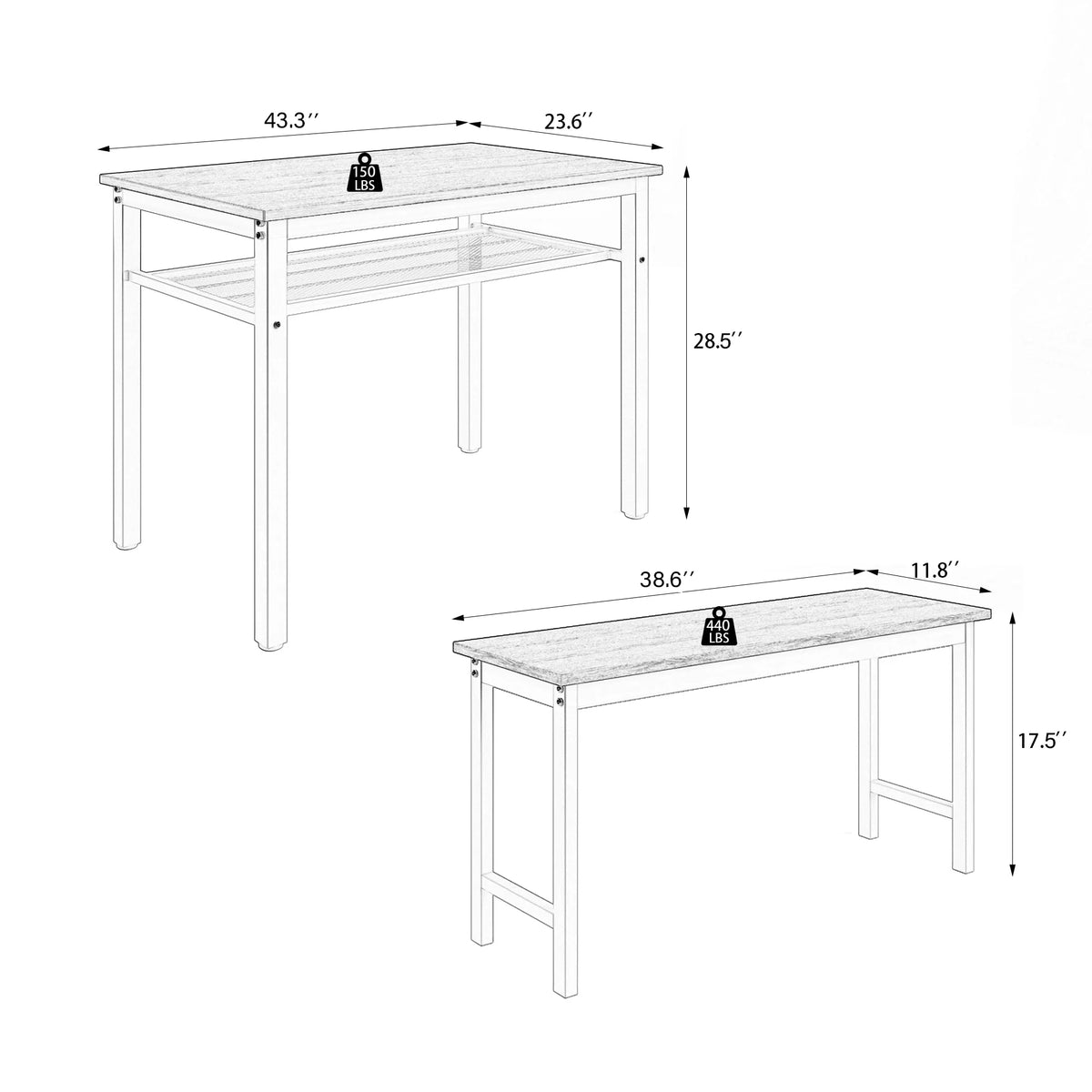 3 Piece Dining Table Set with 2 Benches F247