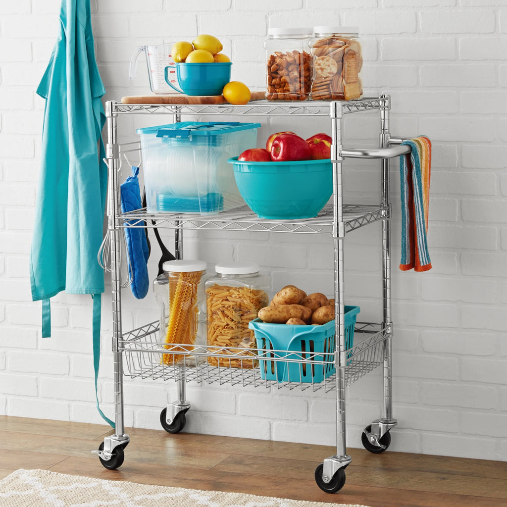 3-Tier Chrome Rolling Cart C5144