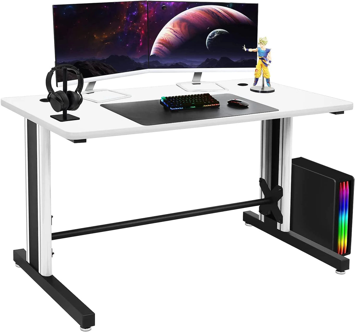 25" X 58" Black And White Computer Desk O23826