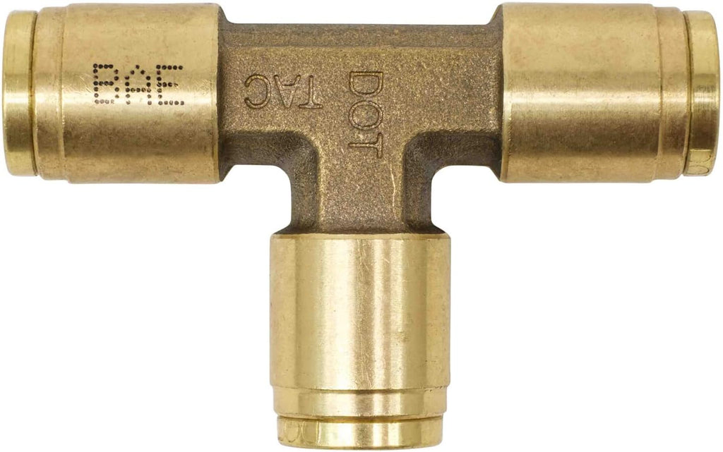 Brass Push to Connect Union Tee Air Brake Tube Fitting, 1/4" Tube OD (5 Pack) P5658