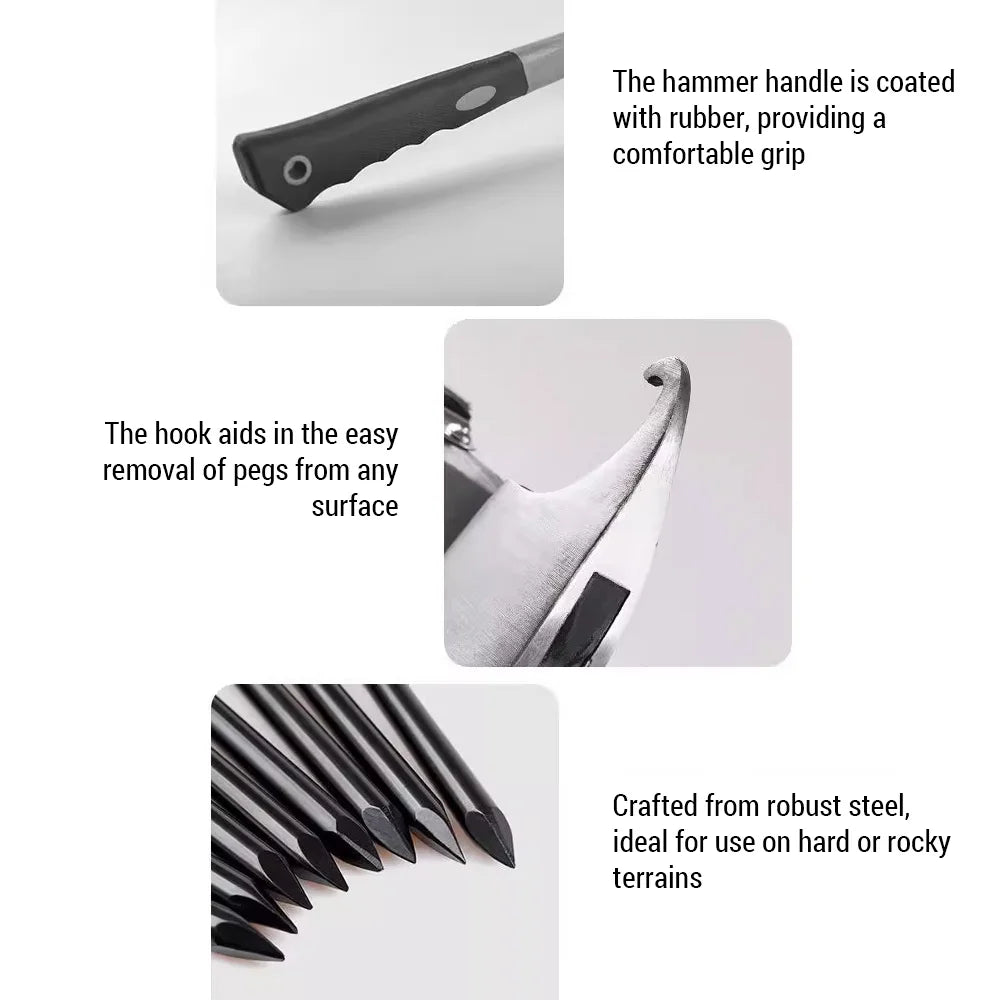 Tent Stake Kit with Steel Pegs and Hammer B9079