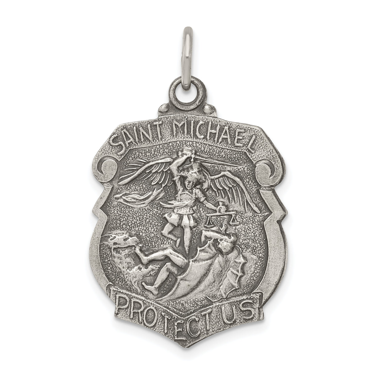 Antiqued St. Michael Badge Medal Pendant with Sterling Silver Rope Chain Necklace 18'' X67082