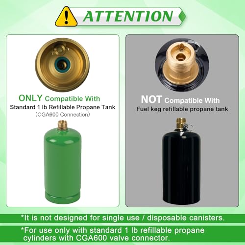 Propane Refill Adapter for 1lb Tank with 3 Cylinder Stand, QCC1 Refill Adapter 20lb to 1lb Converter with Gauge and On/Off Control Valve B721