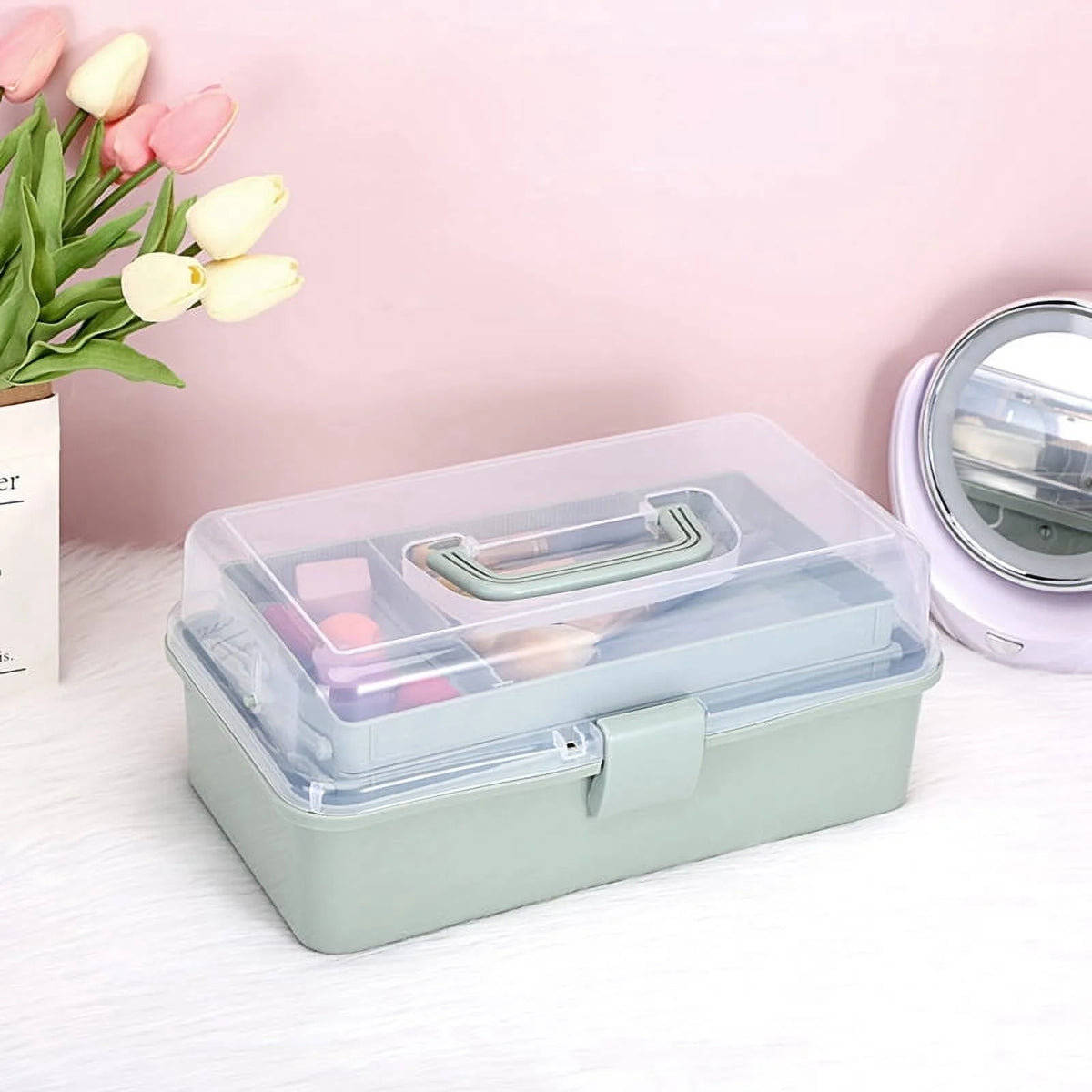 3-Layer Plastic Storage Box with Adjustable Spacers L57233