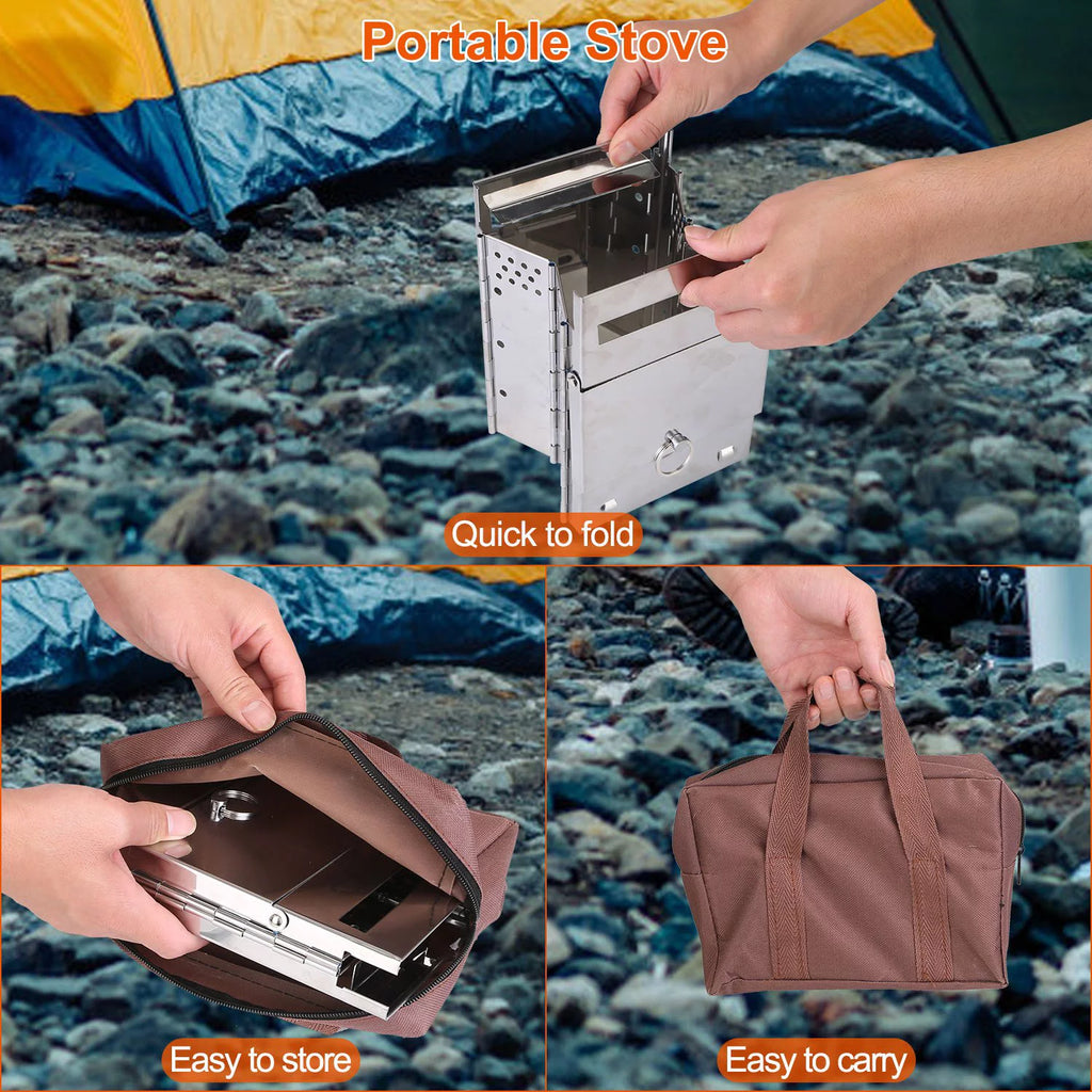 Folding Stainless Steel Camp Stove with Carry Bag U8045