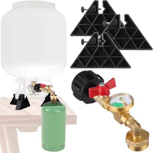 Propane Refill Adapter for 1lb Tank with 3 Cylinder Stand, QCC1 Refill Adapter 20lb to 1lb Converter with Gauge and On/Off Control Valve B721