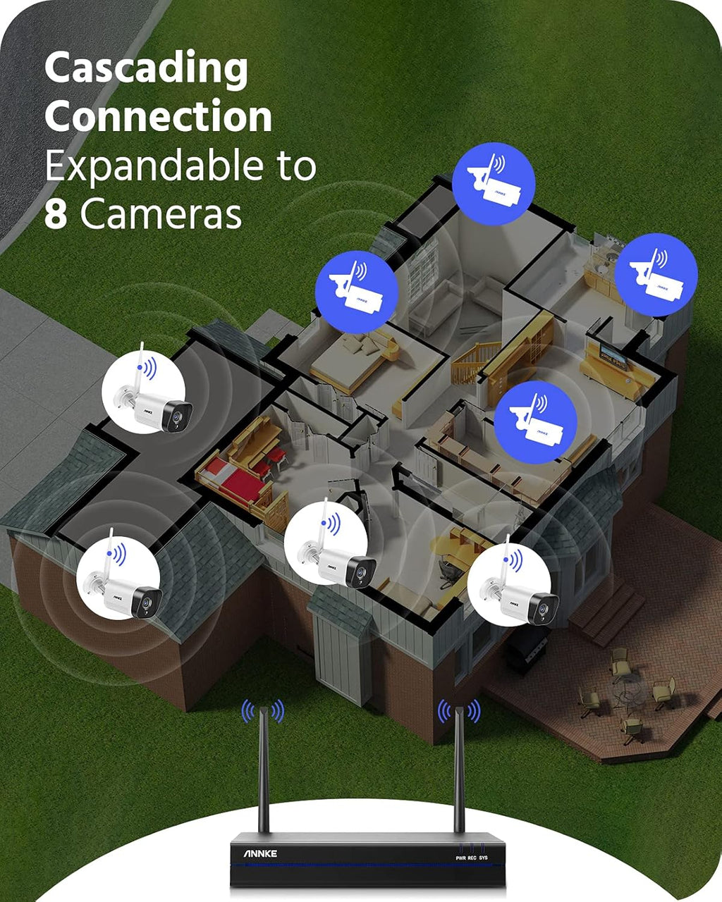 3MP Wireless Security Camera System, 8 Channel NVR Kit with 4 Cameras Y27631