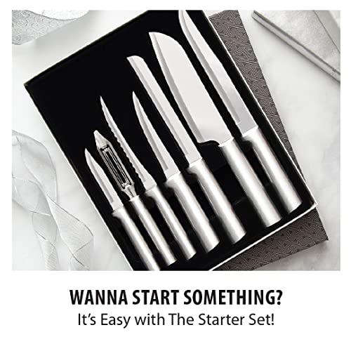 7 Stainless Steel Kitchen Knives Starter Gift Set with Brushed Aluminum S37433