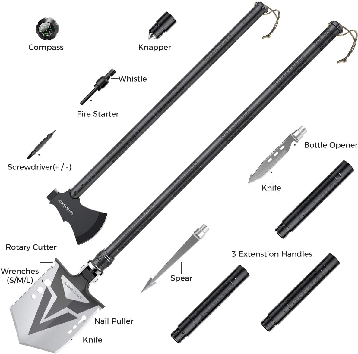 High Carbon Steel Tactical Camping Shovel with Axe D94556