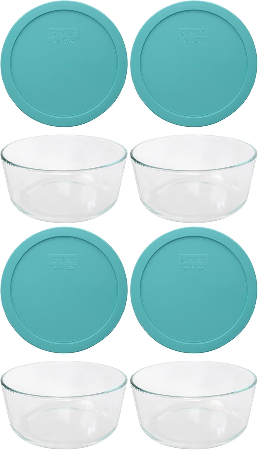 7-Cup Glass Bowl with 4 Sea Glass Lids B4139