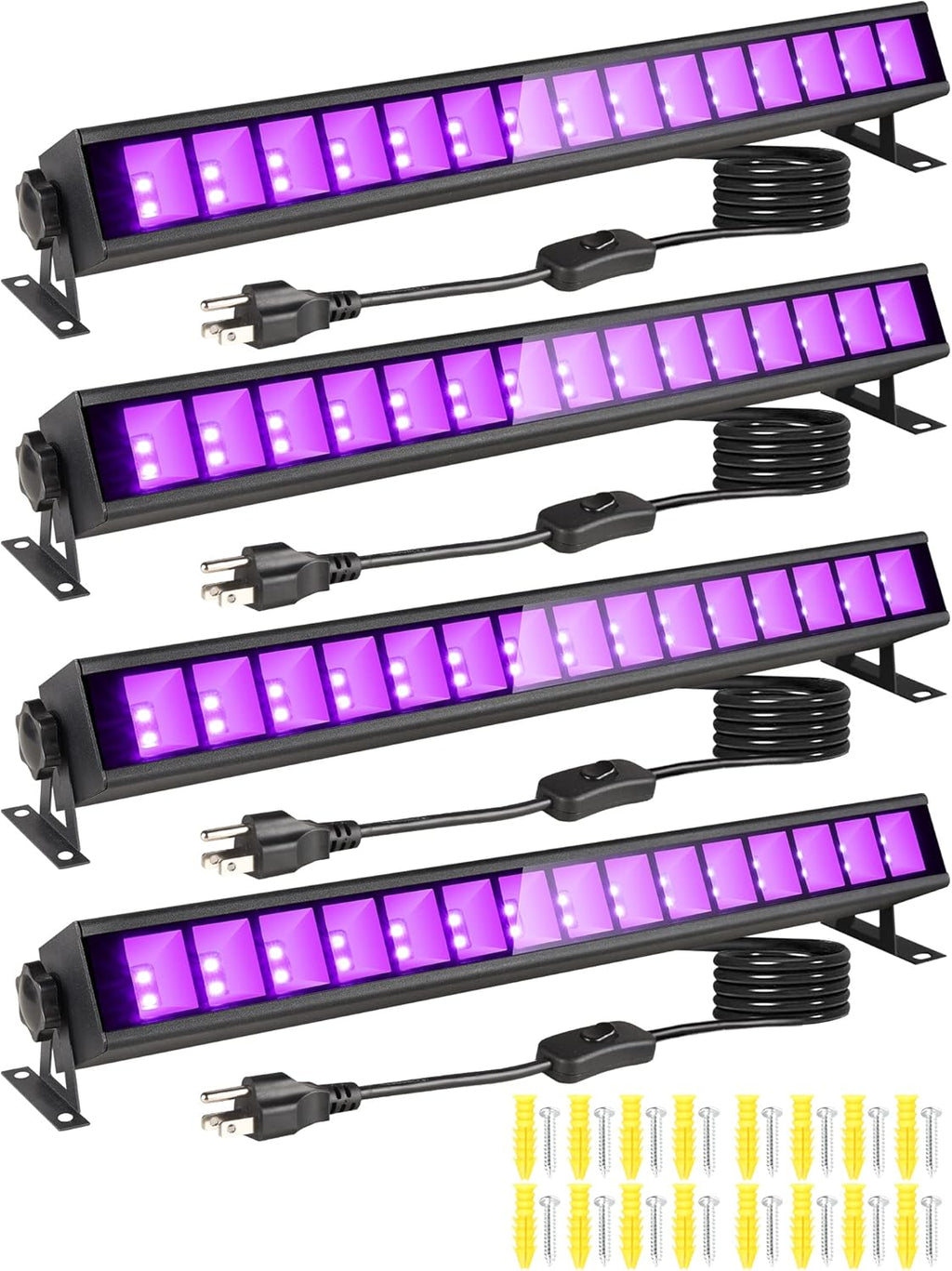 4 Pack 30W Black Light Bar with Switch Plug 5ft Cable X44596