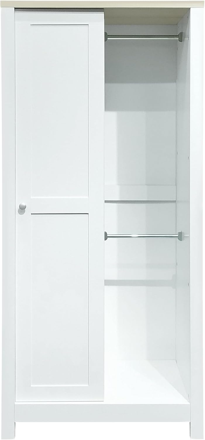 White Wooden Wardrobe Closet with 2 Drawers and Sliding Door R163702