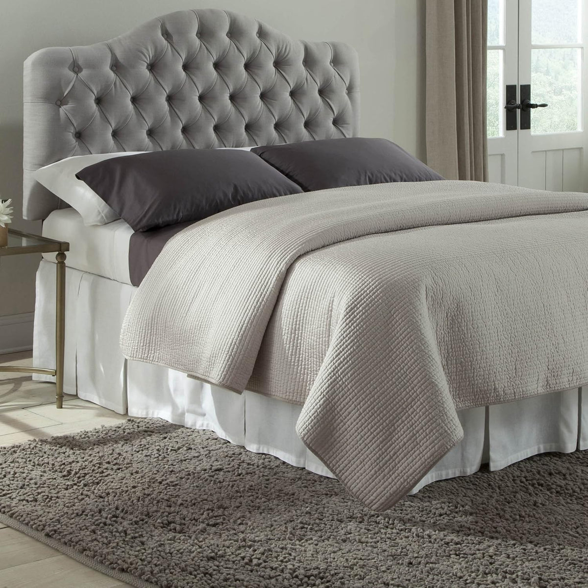 Upholstered Adjustable Headboard Panel with Solid Wood Frame and Button-Tufted Design - Putty Finish - Twin L486