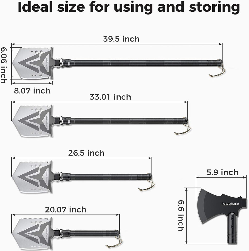High Carbon Steel Tactical Camping Shovel with Axe D94556