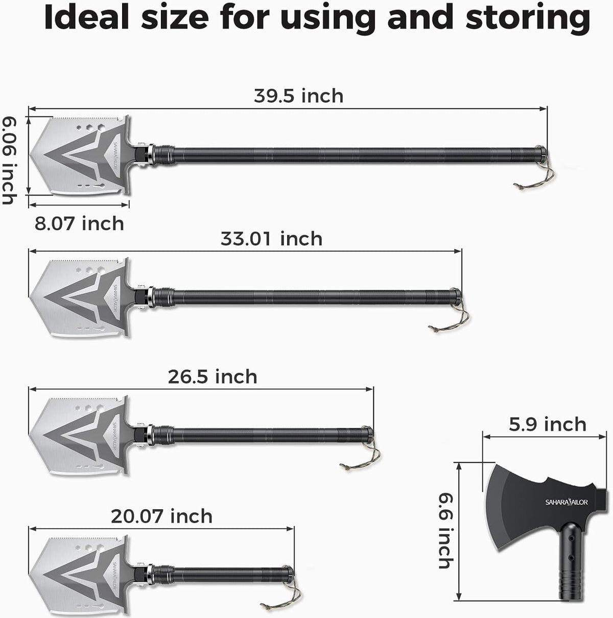 High Carbon Steel Tactical Camping Shovel with Axe D94556