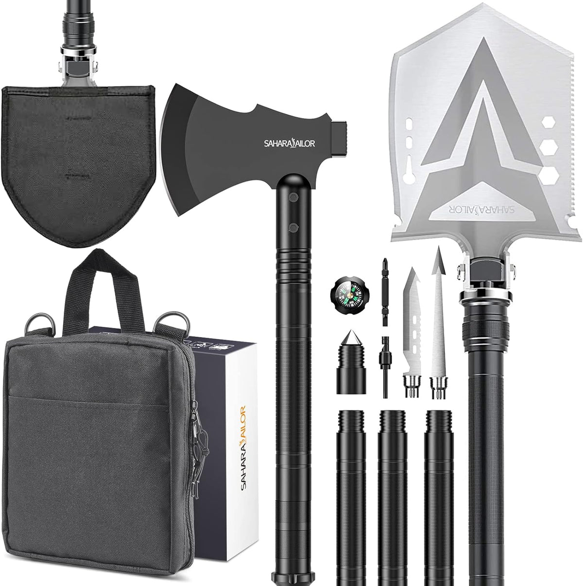 High Carbon Steel Tactical Camping Shovel with Axe D94556